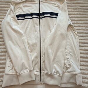 Athleta White Performance Jacket with Navy Stripes
